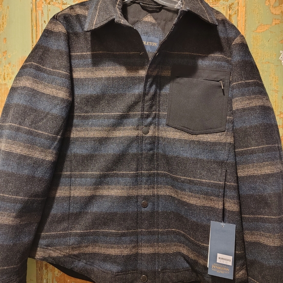 Pendleton Men's Wool Jacket - Blue and Brown Stripes